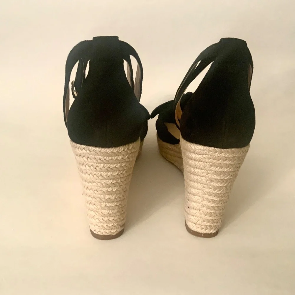 Kate Spade Tianna Black Suede Espadrille High Wedge Platform Sandals Pumps 9.5